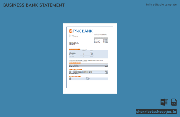 PNC Bank Firmenkontoauszug (Word- und PDF-Beispiel)
